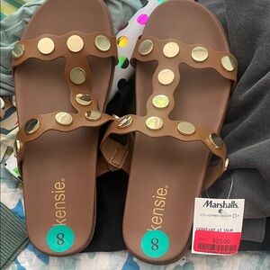 Kensie Women's Tan Sandals with Gold Accents